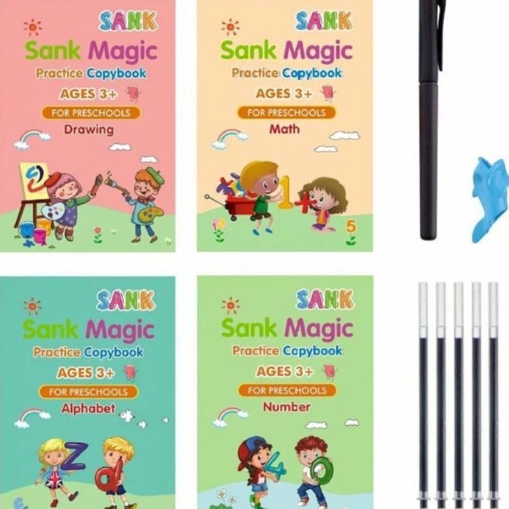 

DIJAMIN BARU SANK MAGIC BOOK SET BUKU BELAJAR MENULIS BUKU TINTA DI HAPUS 4 IN 1
