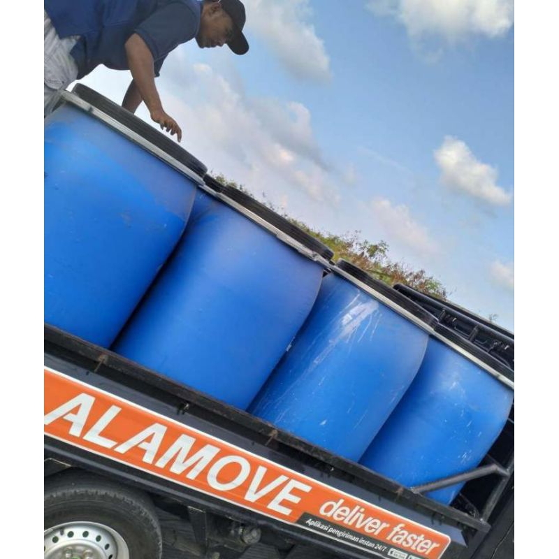 drum plastik HDPE / gentong air/drum pupuk/drum pakan ternak 200liter lengkap dengan tutup dan ring 