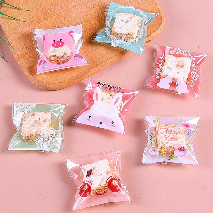 

CUCIGUDANG 1Pcs plastik perekat 7x7cm kemasan cookies kue biskuit permen nougat