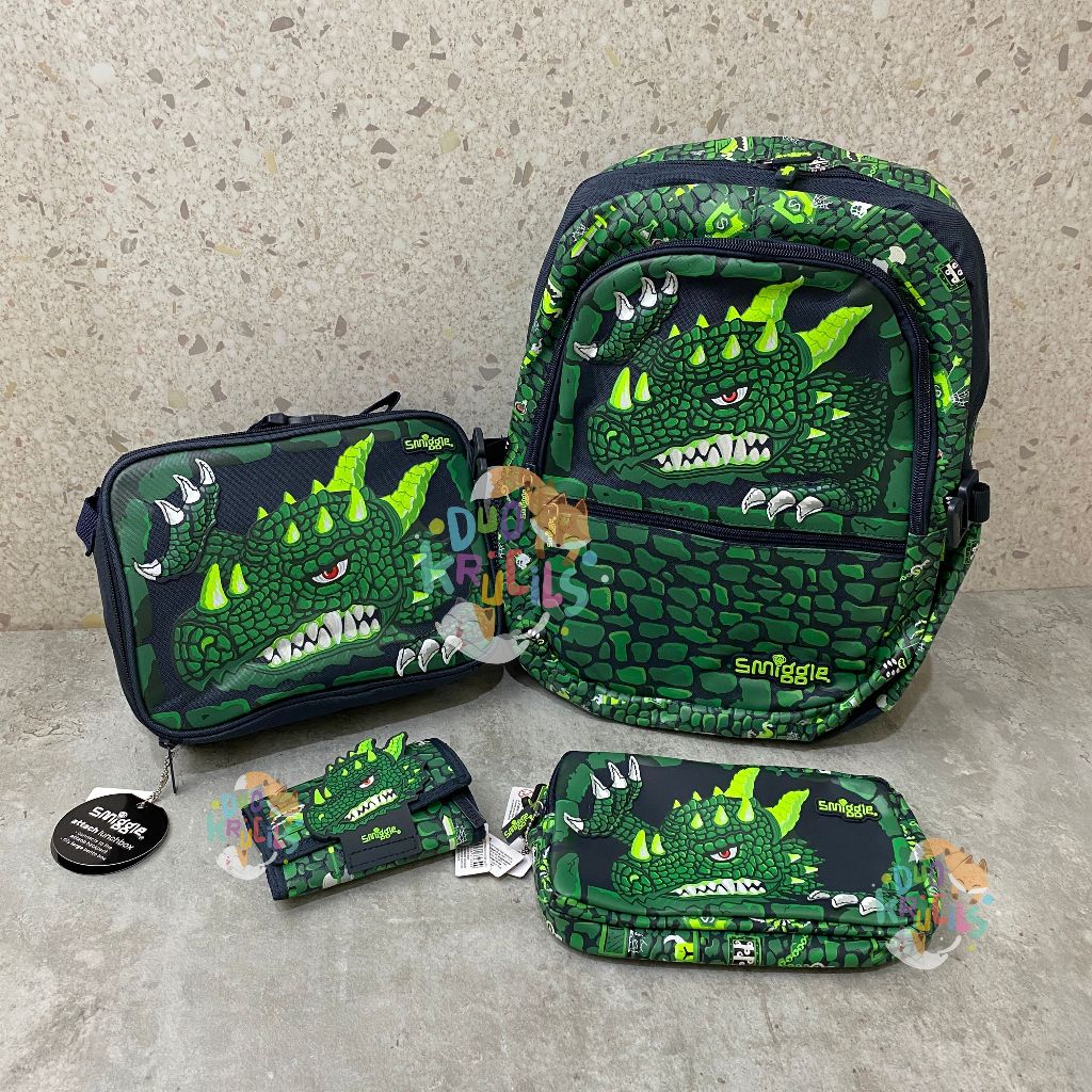 

(DIJUAL SATUAN) Perlengkapan sekolah anak tas tempat pensil lunchbox dompet DINO DRAGON