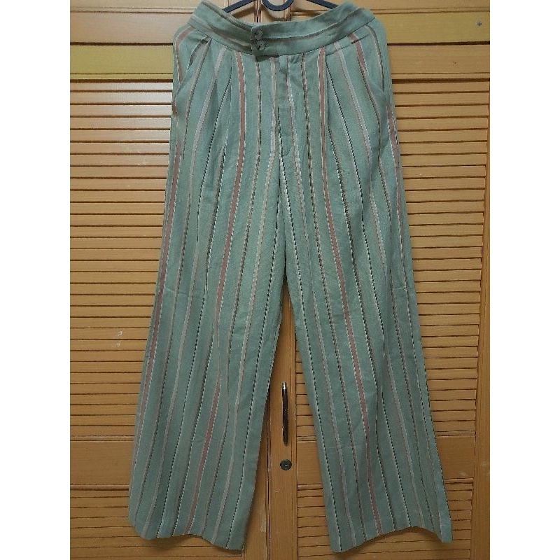 celana panjang wanita SEUTAIL / celana kulot hijau motif garis / kulot hijau