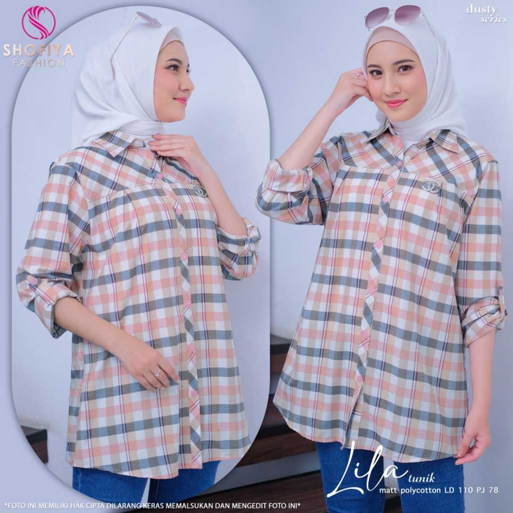 lila tunic tunik blouse atasan baju kemeja wanita muslim cewe remaja dewasa bahan polycotton import 