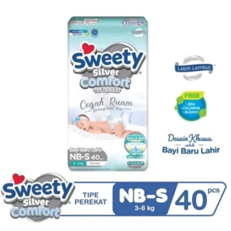 Pampers Sweety Silver Pants Soft Cloud NB-S40 POPOK PEREKAT NEWBORN POPOK BAYI KEMASAN BARU