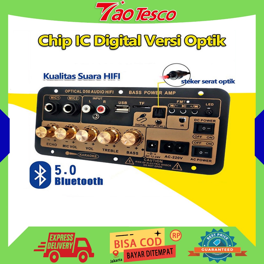 Papan Amplifier D50 35-300W BT 5.0 Subwoofer 8-12 Inch Penguat Daya Audio Stereo Digital Stereo