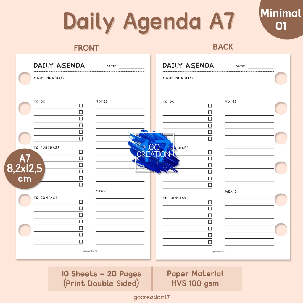 

Buku Planner Refill Kertas Isi Binder Daily Agenda Simple Minimalis A7