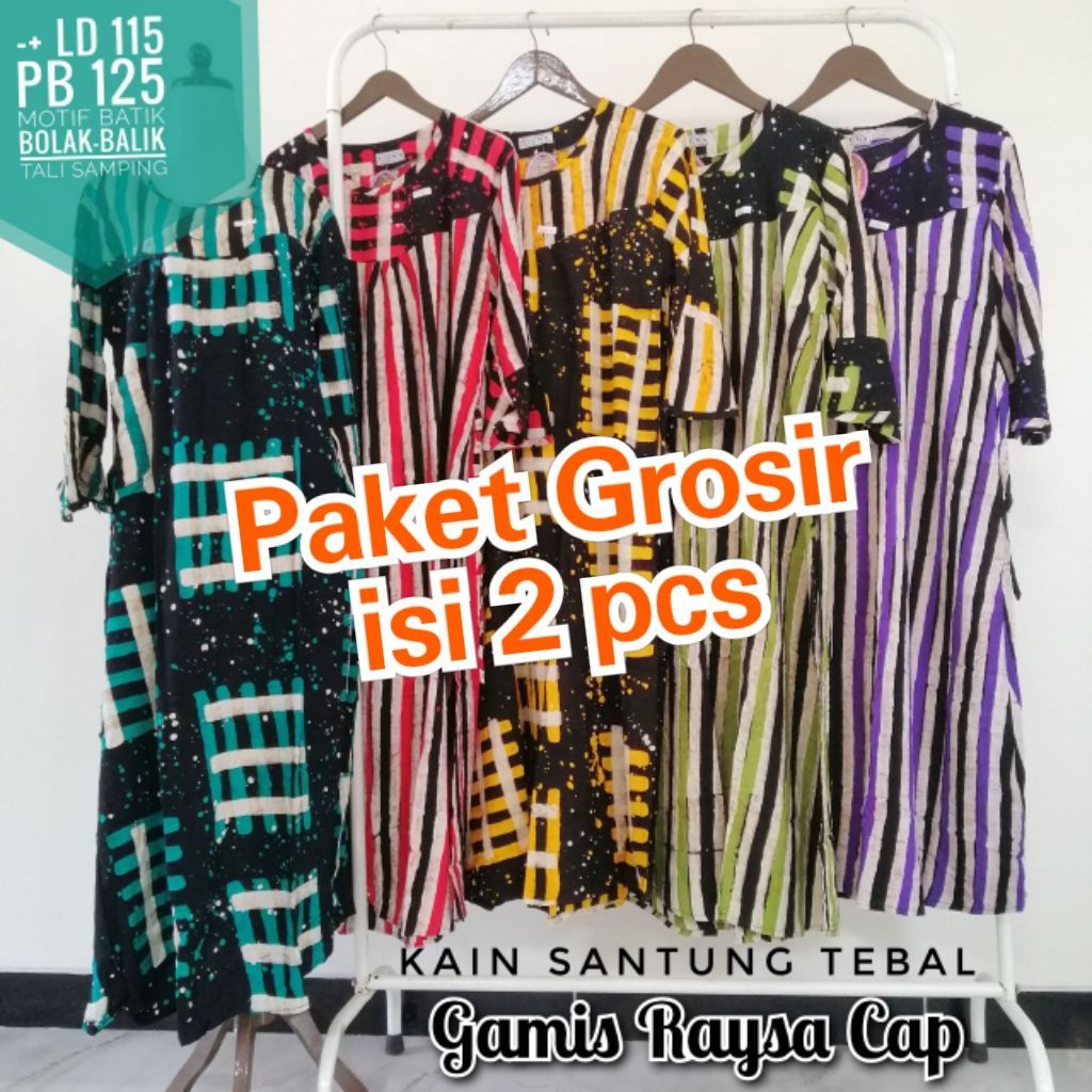 Gamis Batik Raysa Cap Pekalongan Motif Pagar Lurik Kain Santung Tebal Premium