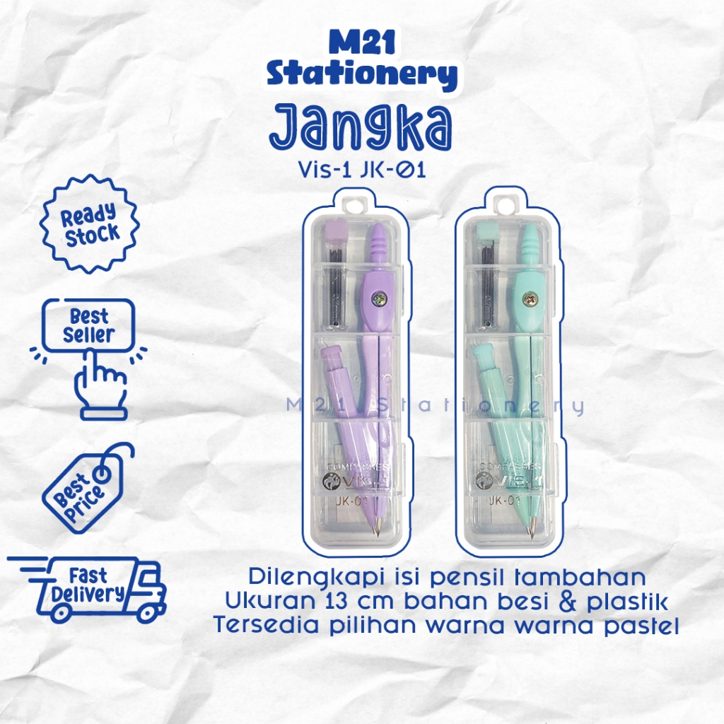 

JANGKA VIS-1 JK-01 / 1 set vis1 jk01 jangka penggaris math set bahan plastik warna pastel mekanik pensil kayu rautan jangka compass matematika alat tulis sekolah atk kantor kuliah stationery lengkap murah / m21 stationery jogja