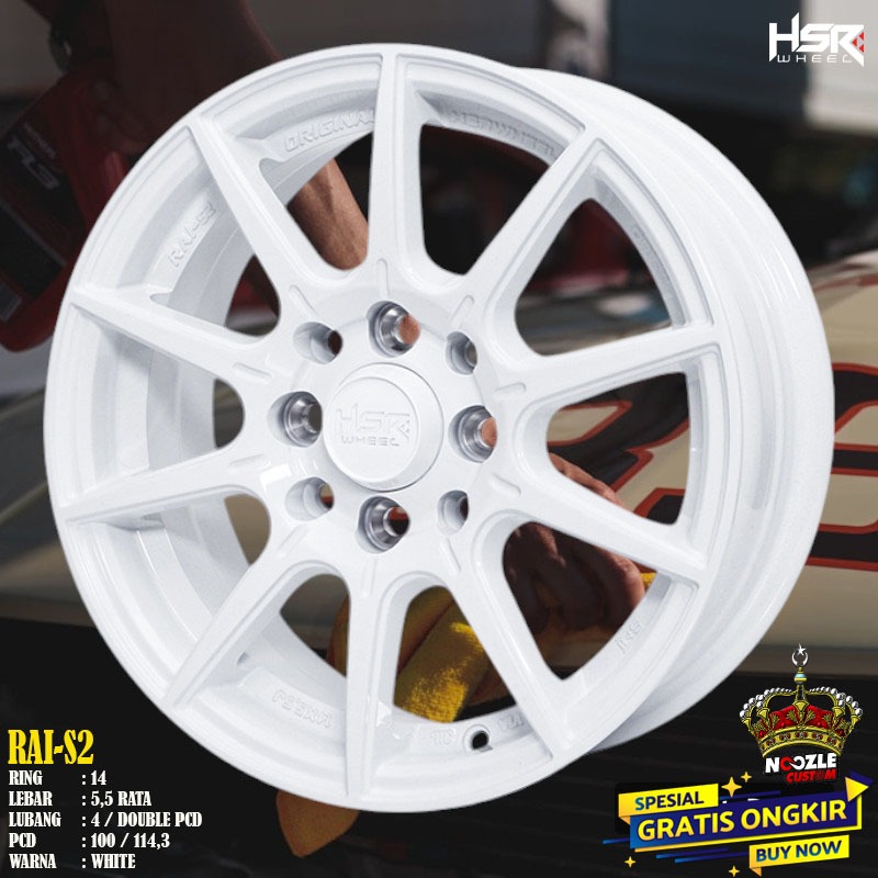 Velg Mobil Racing Ring 14 Lubang 4 Type Rai S2 Pelek Mobil Sigra Avanza Brio R14 Warna Putih