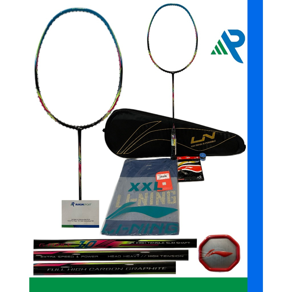 Raket Badminton LINING G-FORCE 10 (Black/Blue) free Senar,Kaos,Grip
