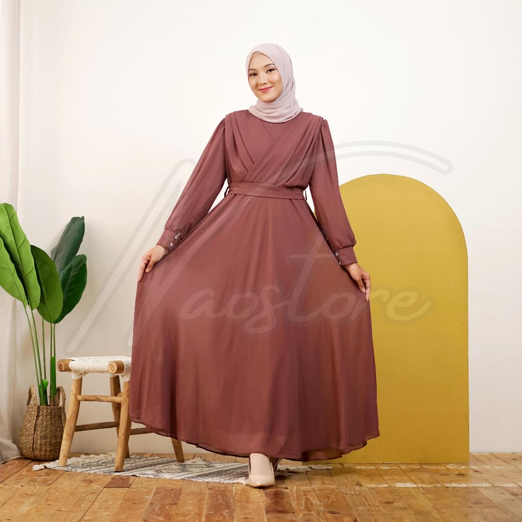Adiba Maxi Dress Ceruty Babydoll Baju Gamis Wanita Muslim Tangan Balon Model Terbaru Mauve 001