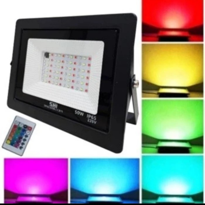 EMICO LAMPU LED SOROT 50W RGB WARNA WARNI + REMOTE SNI