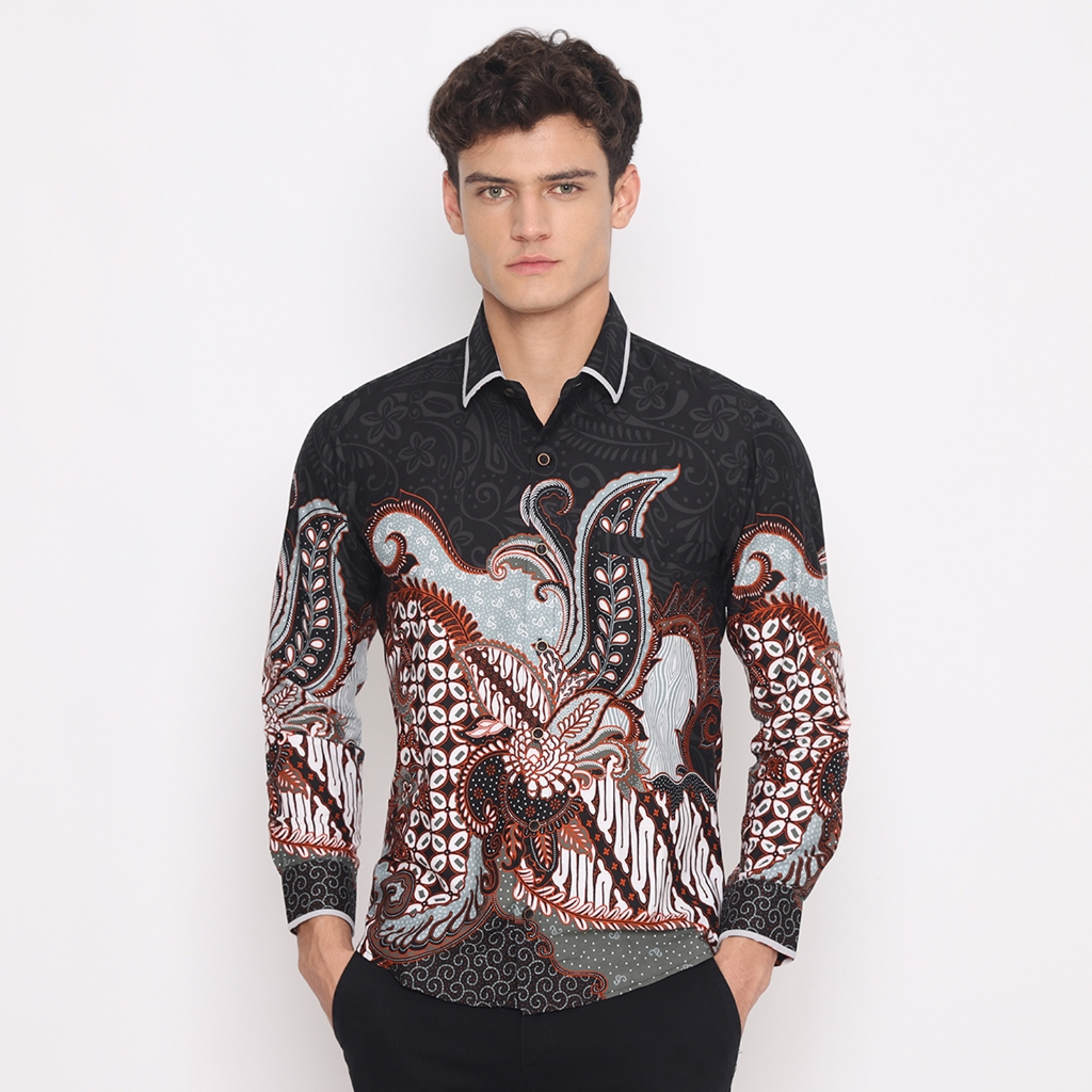 LUIGI RICCIO Kemeja Batik Pria Katun Premium New Dewasa Slimfit Acara Pesta Kerja Kantor Black Serie