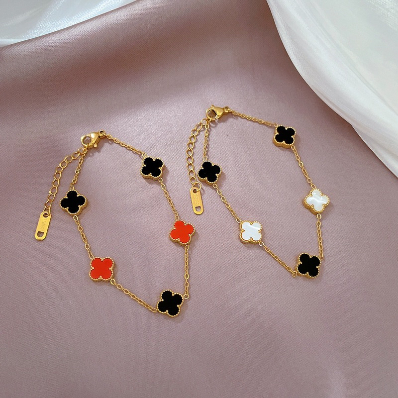 Gelang Titanium wanita Clover hitam putih perhiasan wanita