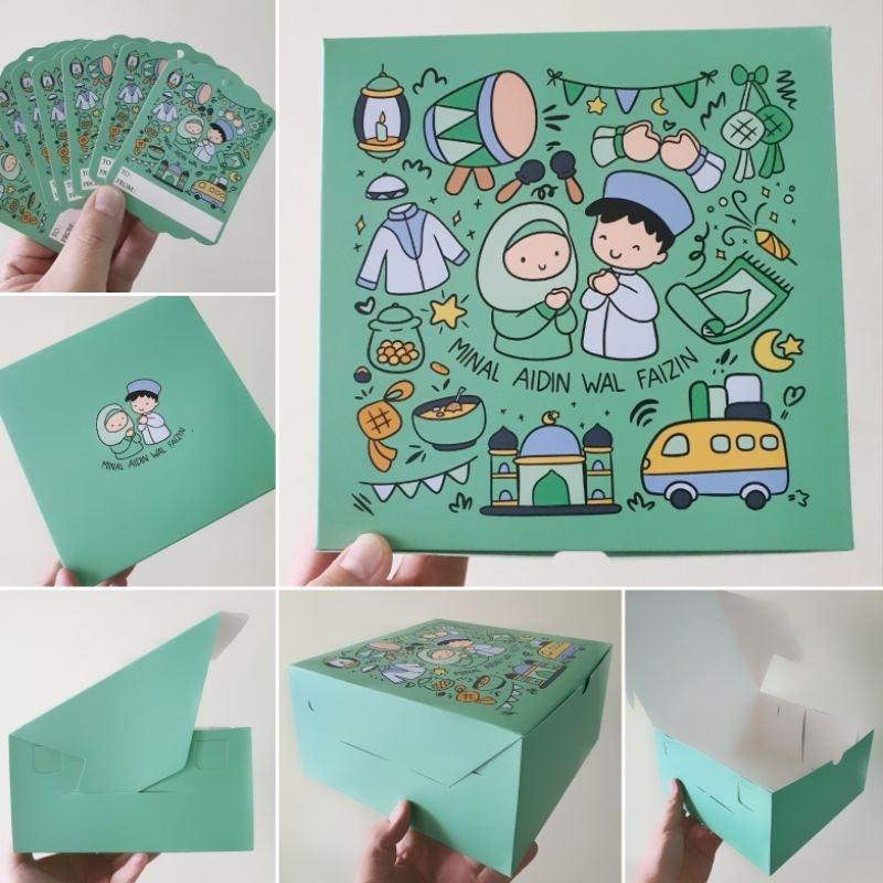 

5 pcs dus kemasan kue brownies ukuran 20x20x10cm motif minal aidin wal faizin idul fitri