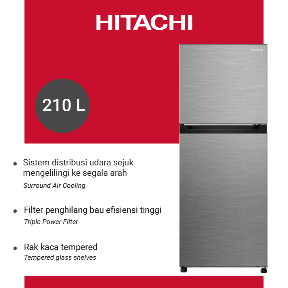 HITACHI Kulkas 2 Pintu Inverter 210 Liter Silver HRTN5230MXID