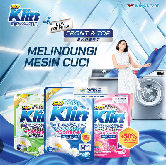 Detergent Cair So Klin Biomatic + Softener Front Top Load 700ml - ALL VARIANT