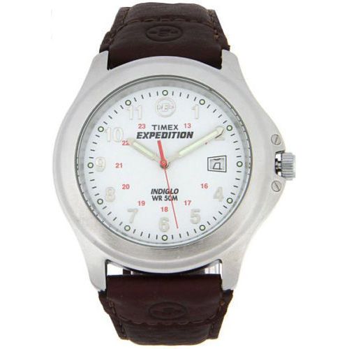 Timex T44381, Men's "Expedition" Brown Leather Watch, Indiglo, Date, NEW