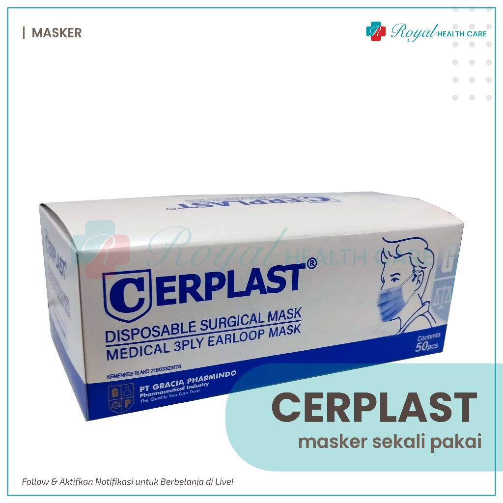 MASKER CERPLAST ISI 50 PCS, Masker Bedah Sekali Pakai 3 PLY dengan BFE & PFE tinggi