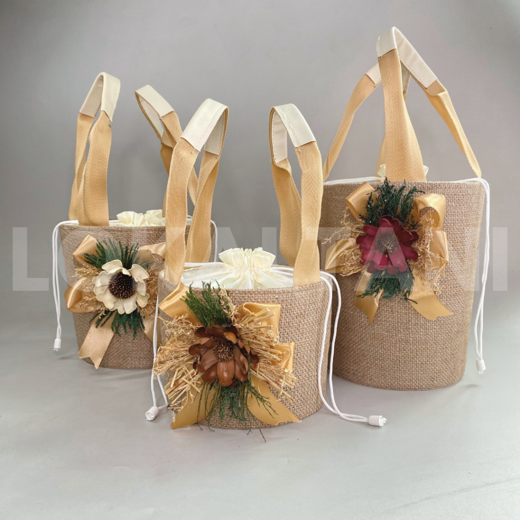 Tas Parcel Goni Hias/ Tas Keranjang Goni / Tas Souvenir / Tas Goni Tabung Hias Rustic