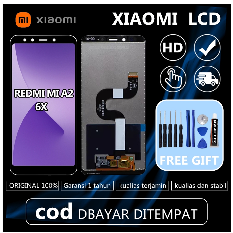 100% ORIGINAL [ORIGINAL] LCD REDMI MI A2 6X BLACK WHITE FULLSET TOUCHSCREEN GARANSI RESMI