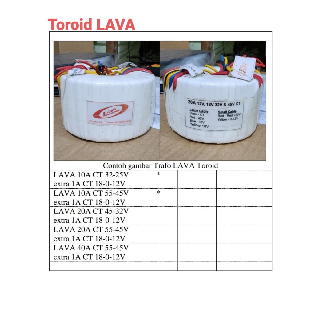 Trafo Toroid Lava 20A ct45V