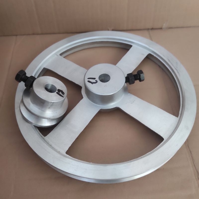 Paket Pulley Dinamo 2 inch dan Pully Penggerak 8 inch as 12mm Alumunium