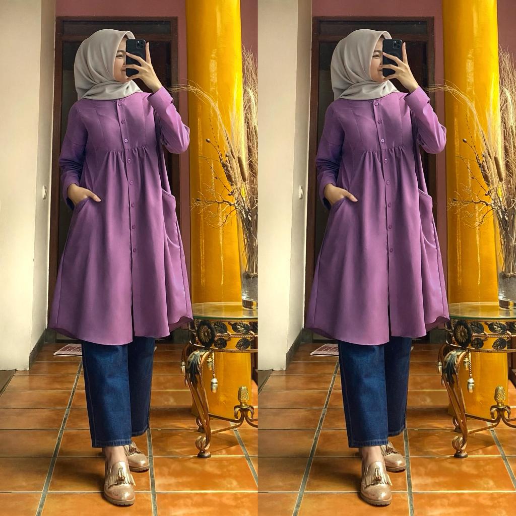 BAJUSAGALAYA -  Tunik Kancing Depan Kerut Kotak Dada