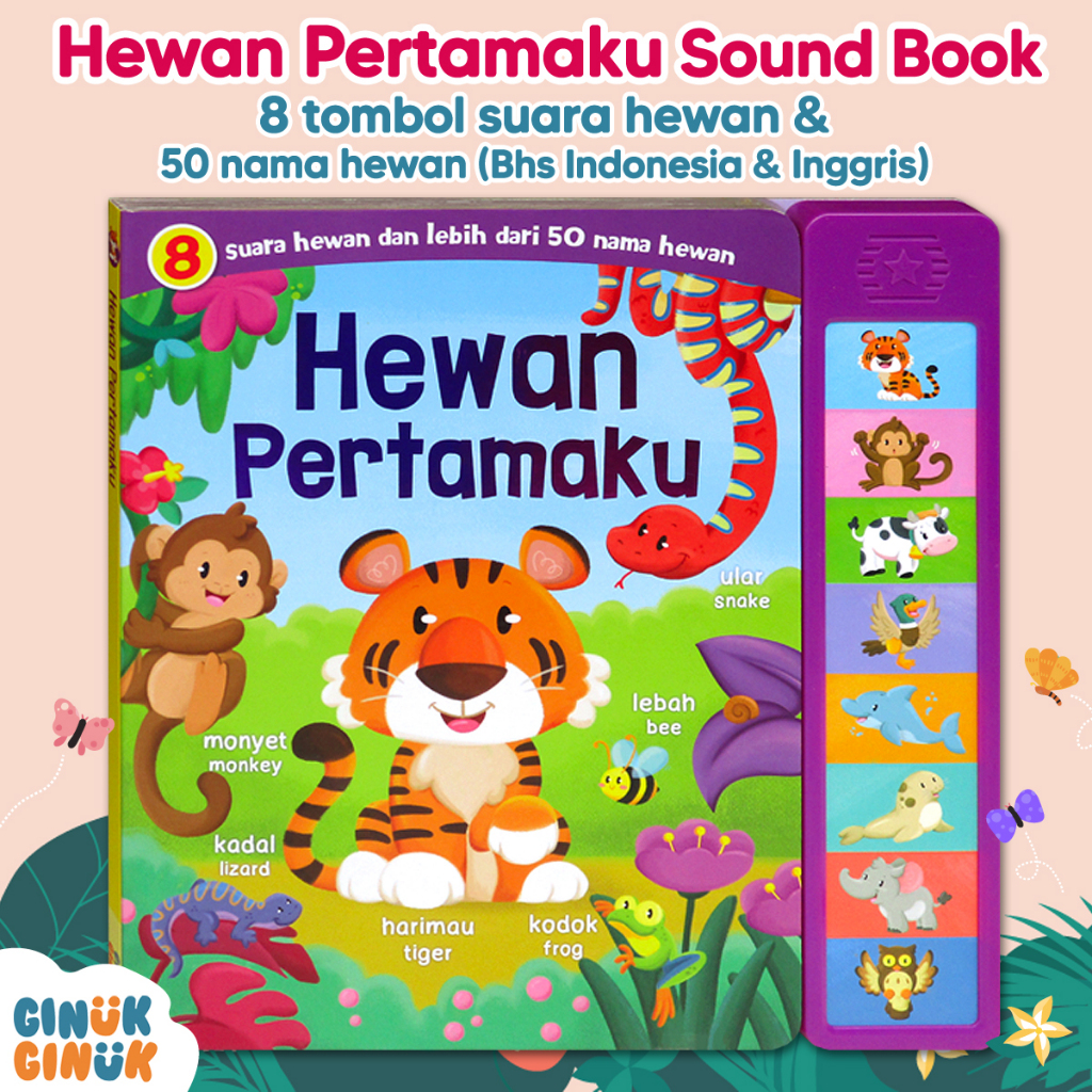 Hewan Pertamaku Sound Book 8 Tombol Suara 50 Nama Bahasa Indonesia Inggris Buku Bersuara Binatang