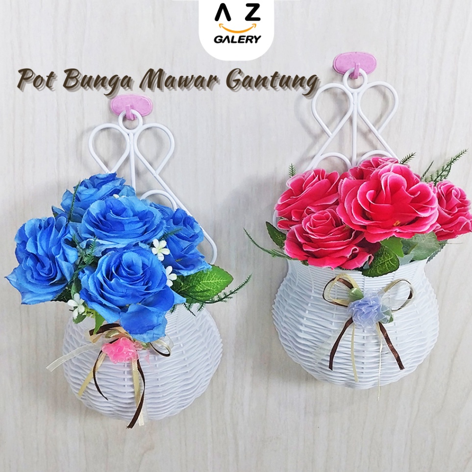 Segera Pesan Tanaman Hias Plastik Bunga Mawar Hias Gantung Dinding Cantik Artifical Flower Pot Bunga