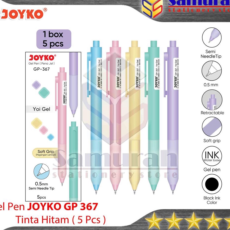 

LANGSUNG ORDER GAN Gel Pen Yoi Gel GP 367 Case Pastel Gelpen Yoi GP367 5 mm Cetek 5 Pcs Tinta Warna Hitam