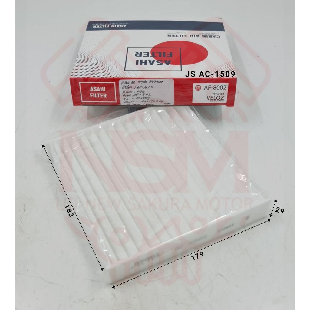FILTER AC TOYOTA AVANZA VELOZ F651/2/3 RUSH F800 UKURAN 183x179x29 [AF-8002 ASAHI AC-1509 JS]