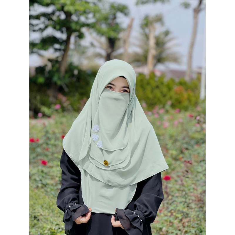 [COD]hijab oval sakura set cadar 3 layer