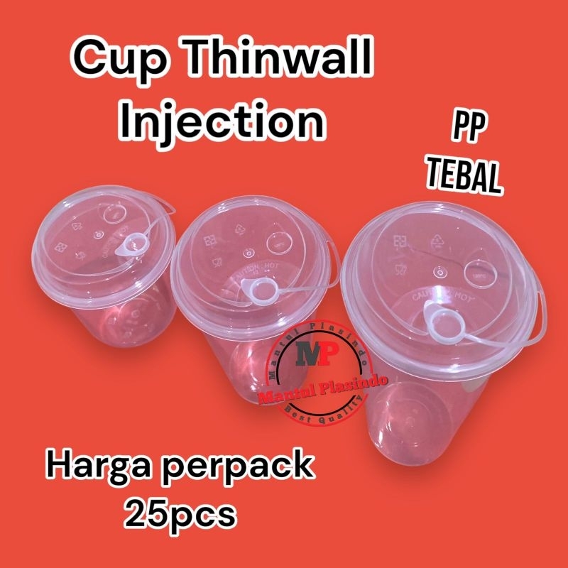 (ISI 25) Thinwall Cup Injection Tebal PP Oval Datar 14oz 380ml 16oz 500ml 24oz 700ml