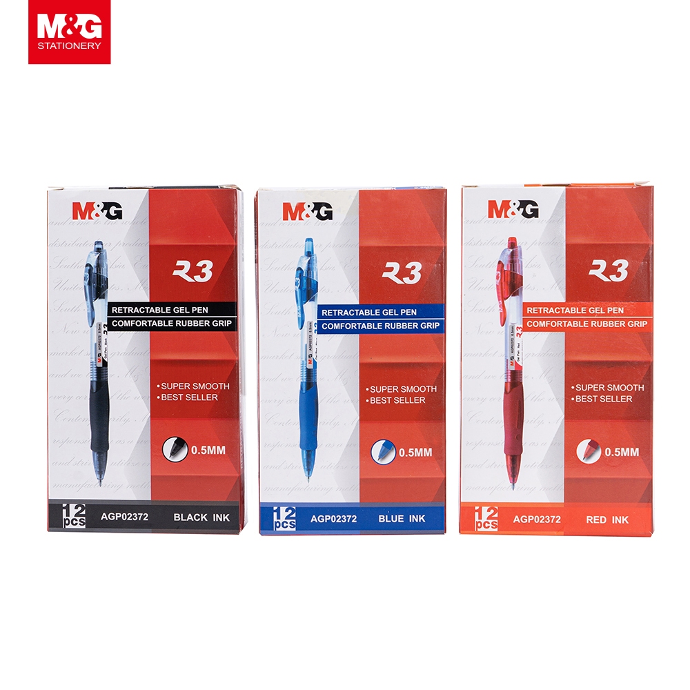 

M&G Retractable Gel Pen Black Blue Red 0.5mm Comfort rubber grip AGP02372
