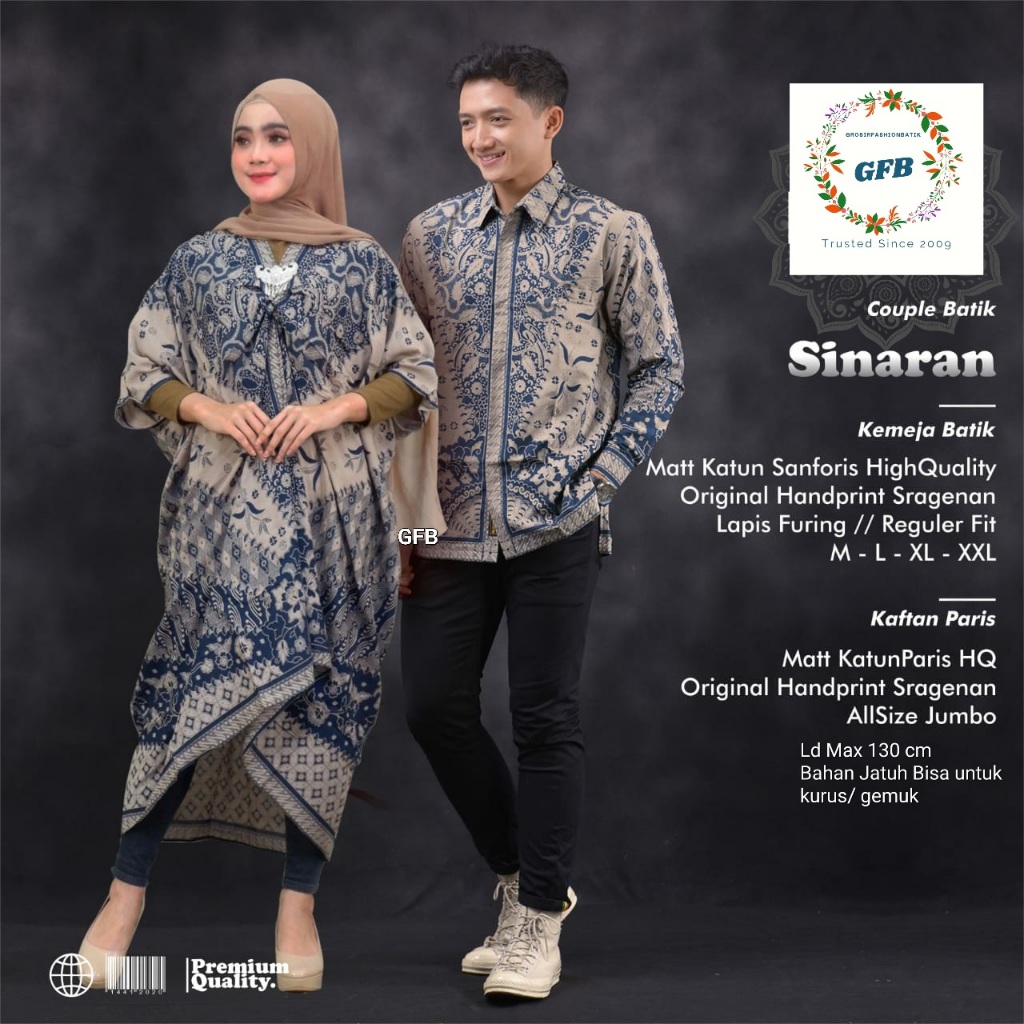 COUPLE BATIK KAFTAN SERUT SINARAN ABU BLUE. COUPLE BATIK PREMIUM. SARIMBIT KAFTAN BATIK DAN HEM BATI