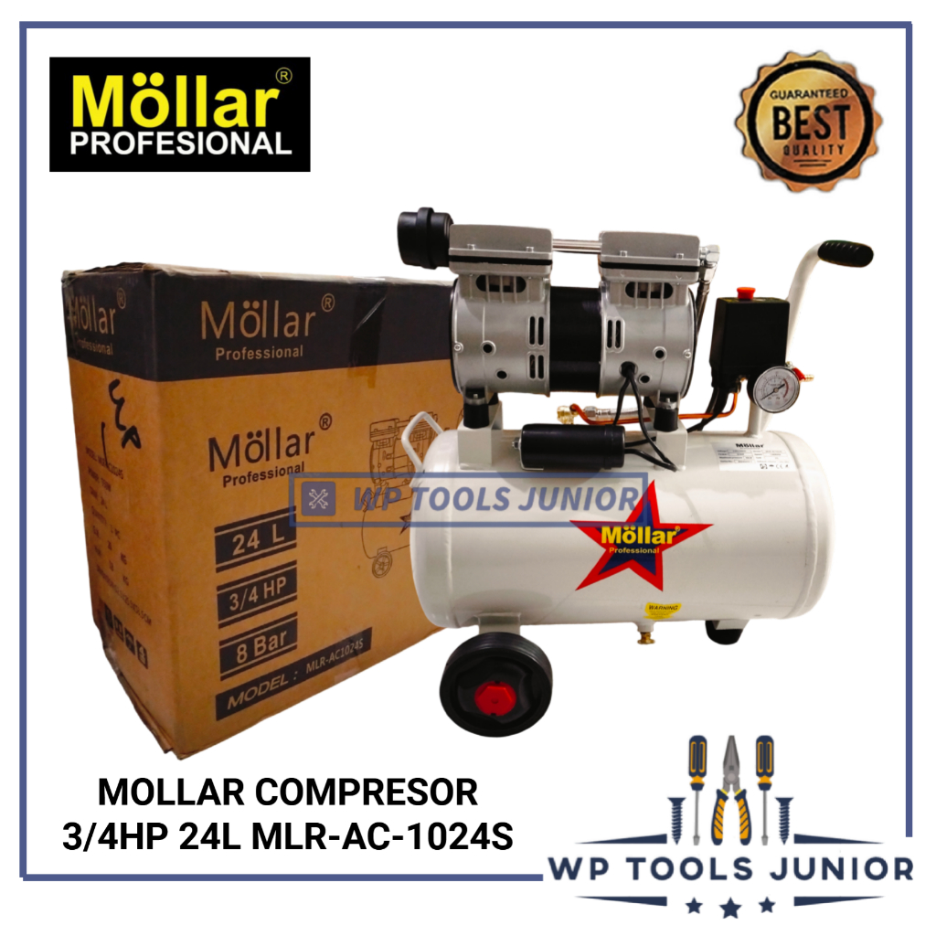 MOLLAR Mesin Kompressor 3/4 HP 24L 8L Kompresor Listrik 0.75 HP 8 Liter / 24 Liter Oil-less Silent M
