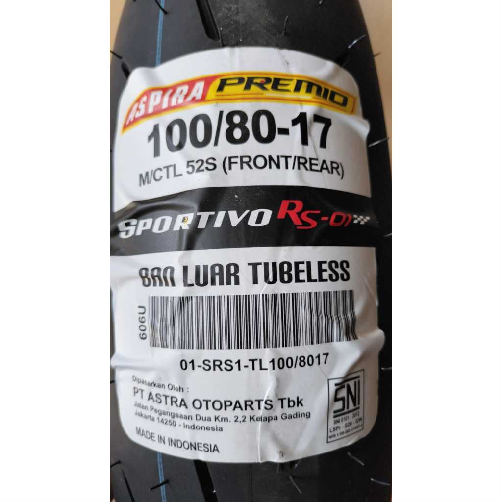 BAN LUAR 100/80 - 17 ASPIRA PREMIO SPORTIVO RS-01 BAN ASPIRA PREMIO SPORTIVO RS-01 BAN UKURAN 100 / 