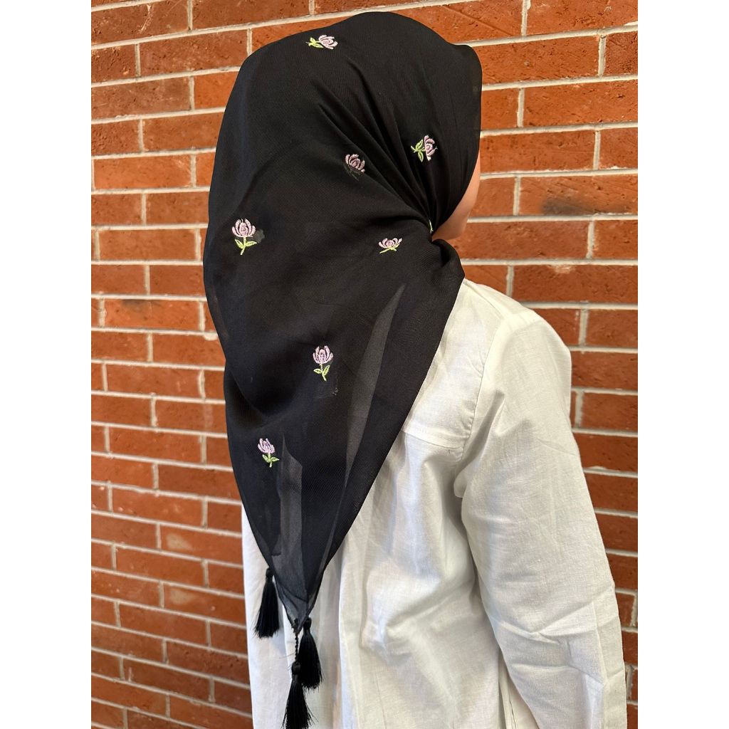 Hijab segi empat jambul bordir sulam bunga jasmine mewah// jilbab segiempat square premium