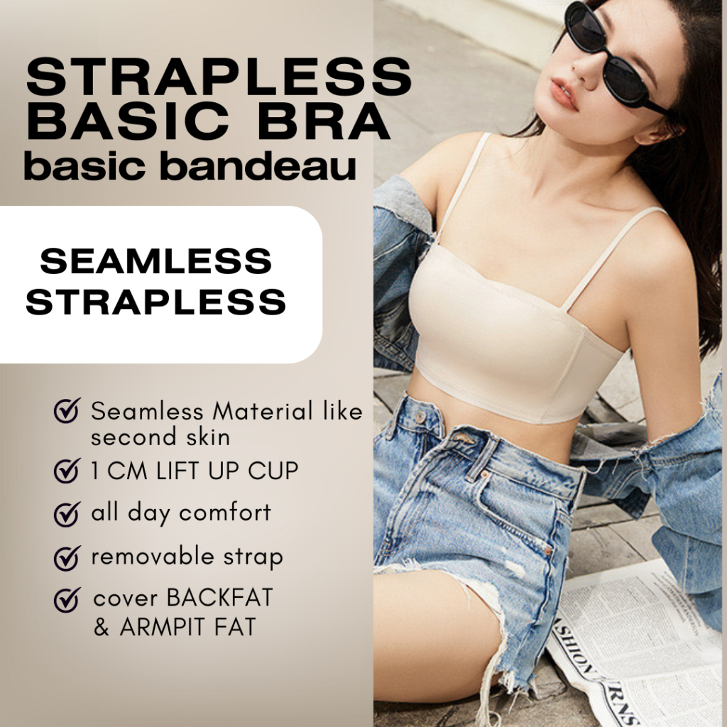 SNUGSANDHUG Seamless Wireless Strapless bra BASIC BANDEAU kemben bra fit 32-38 Cup A-D anti melorot