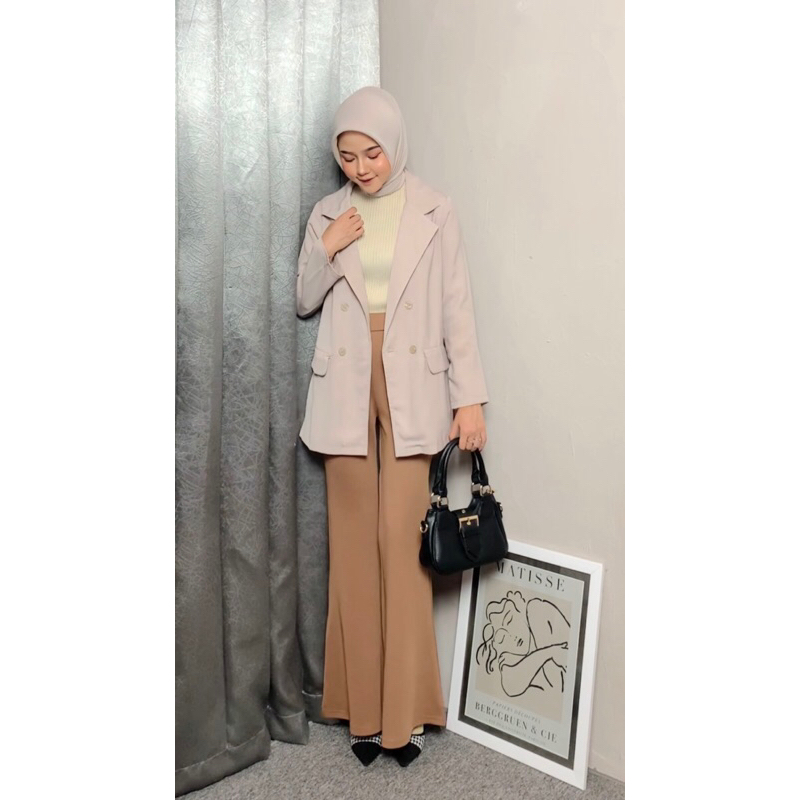 Weind Blazer Wanita Korea Outfit Hijab Basic - Beige