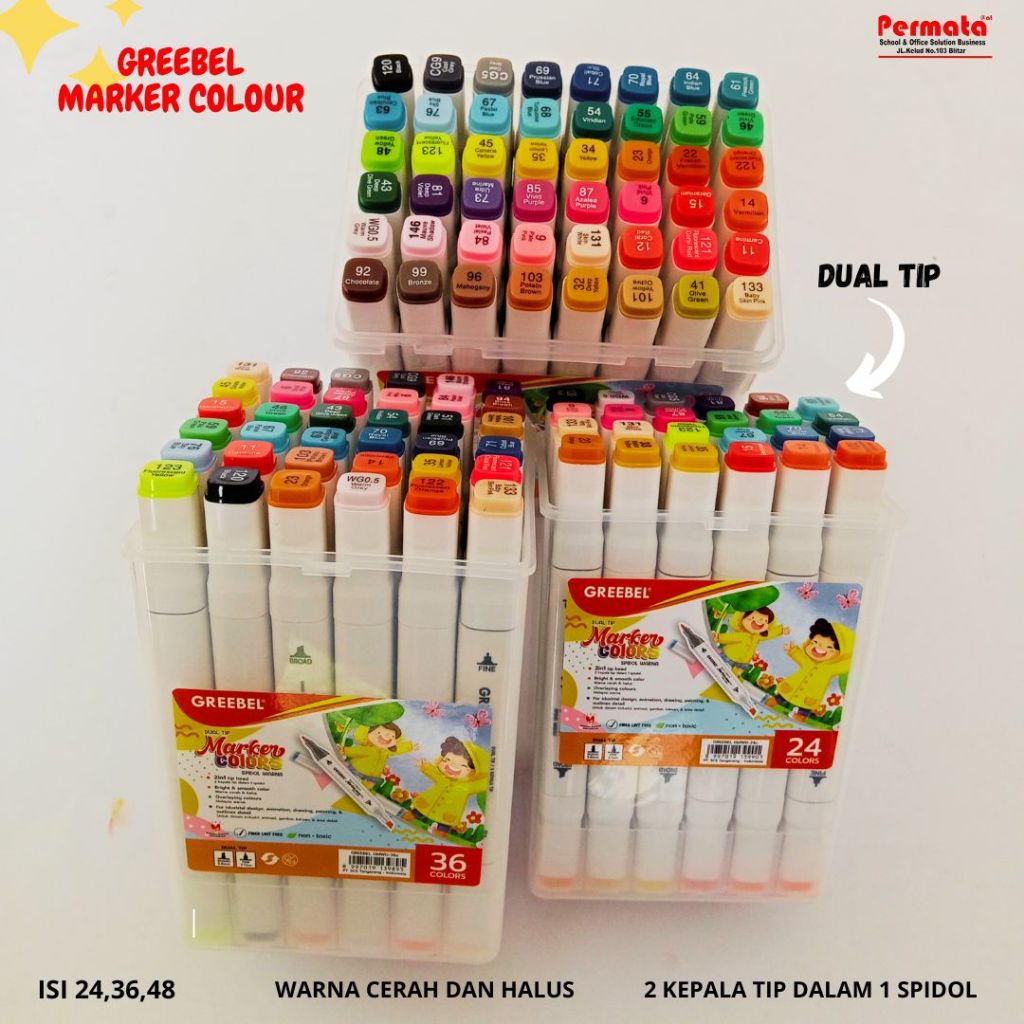 

GREEBEL Water Marker Dual Head / Spidol Sketsa / Water Based Marker Set / Spidol Set / Spidol Warna Warni