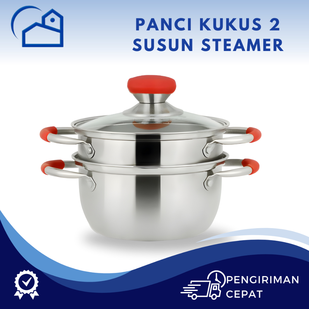 HOMESTATION - Panci Steamer Stainless 2 Tingkat / Panci Kukus Stainless Steel Tutup Kaca Tebal B241