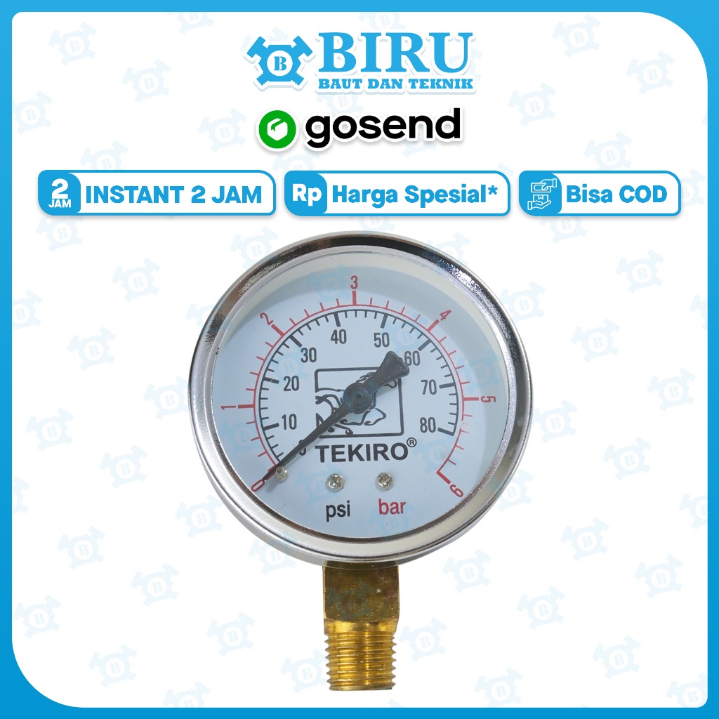 Manometer 6 Bar Pressure Gauge 6Bar Pressure Gauge 6kg merk TEKIRO