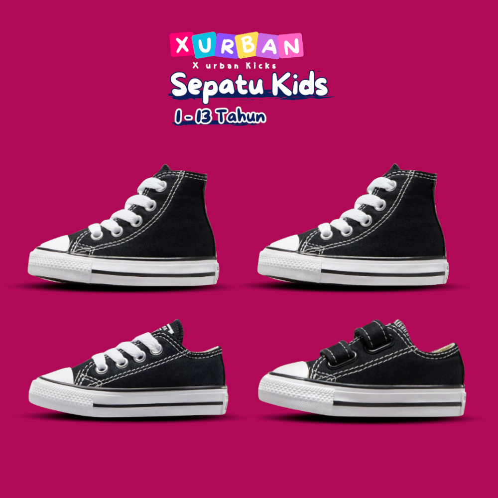 Sepatu Converse All Star Anak - Hitam | Sepatu Sekolah TK, SD, SMP - Sneaker Casual Anak Laki-Laki &