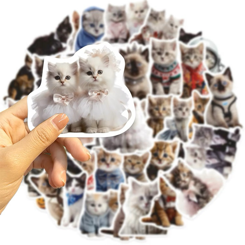 

50pcs Sticker Winter Cat Clothes Kucing Stiker PVC Laptop Koper HP Anti Air