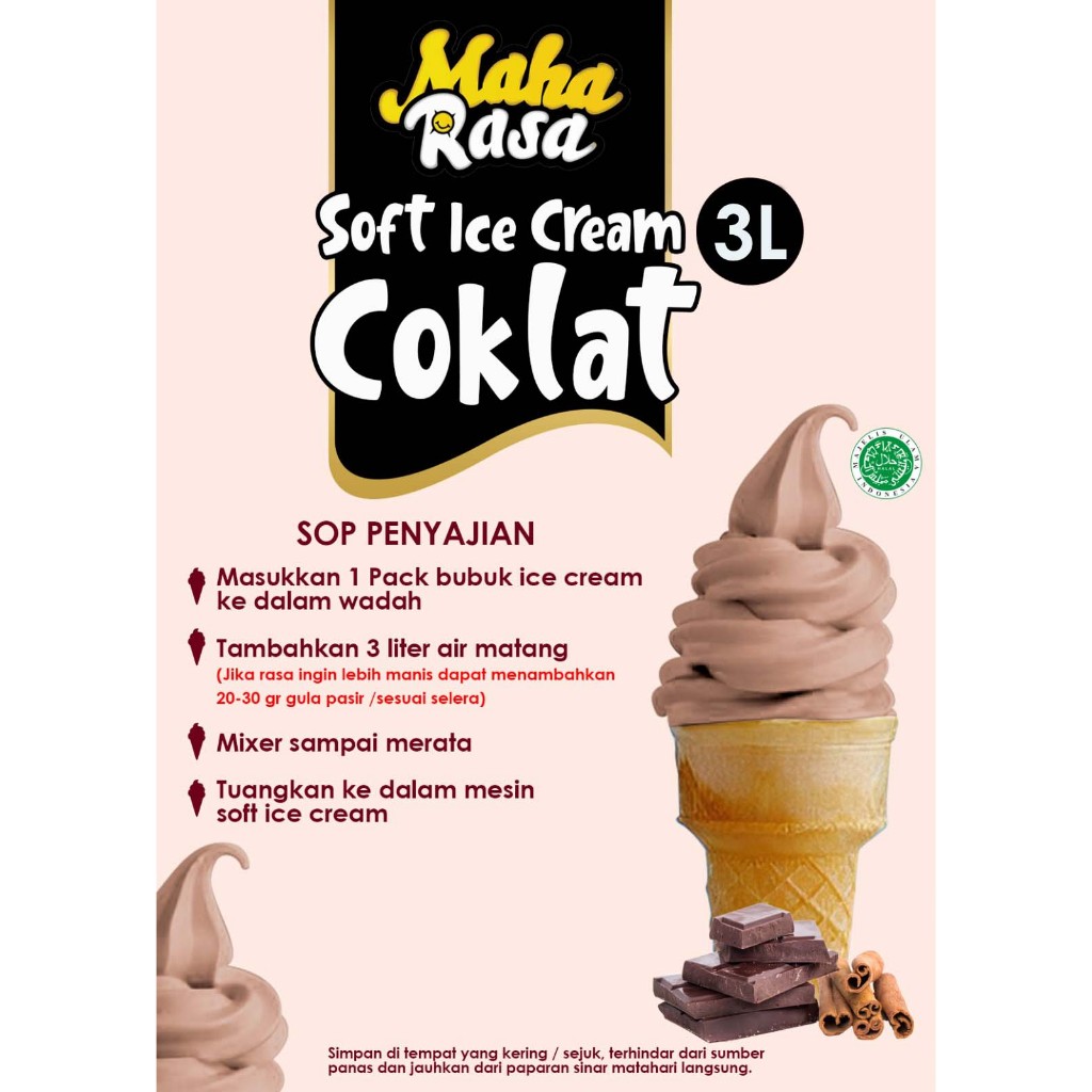 

Maha Rasa Bubuk Ice cream Rasa Coklat Premium Soft Ice Cream 3L ( 1 Kg )