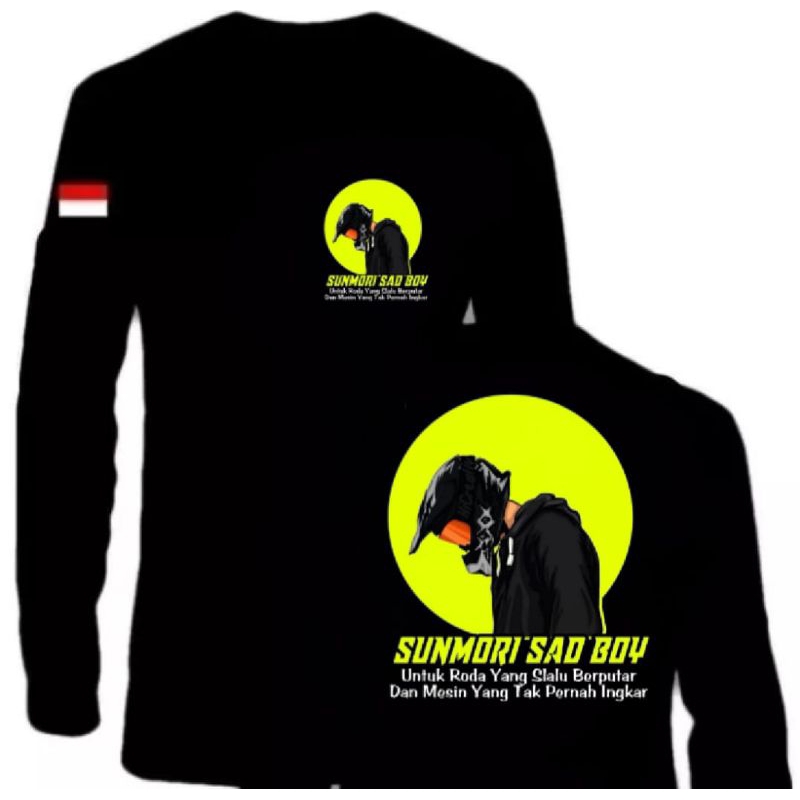 KAOS SUNMORI SAD BOY LENGAN PANJANG CORAK HIJAU BULAT