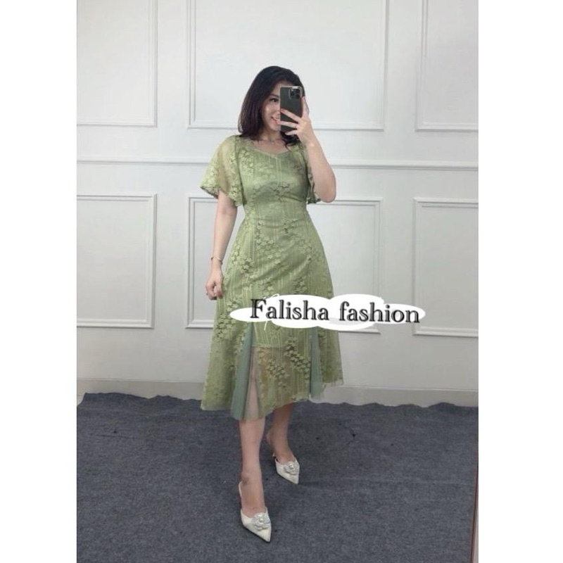 MHB DRESS TIARA BROKAT MALIKA KOREAN STYLE / MIDI DRESS TERBARU CANTIK DAN ELEGANT