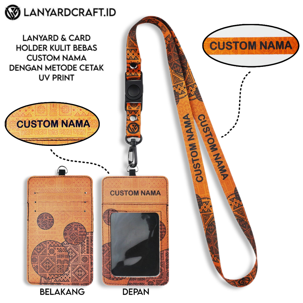 

V2 Id Card Holder Leather Custom + Lanyard Custom Nama Tribal Series Gantungan Tali Lanyard Holder Id Card Kulit UV Print
