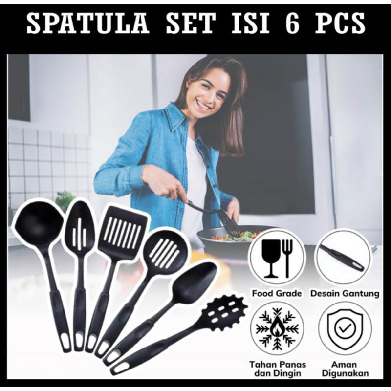 Peralatan Set Alat Masak 6PCS Spatula Plastik Tahan Panas Anti Lengket